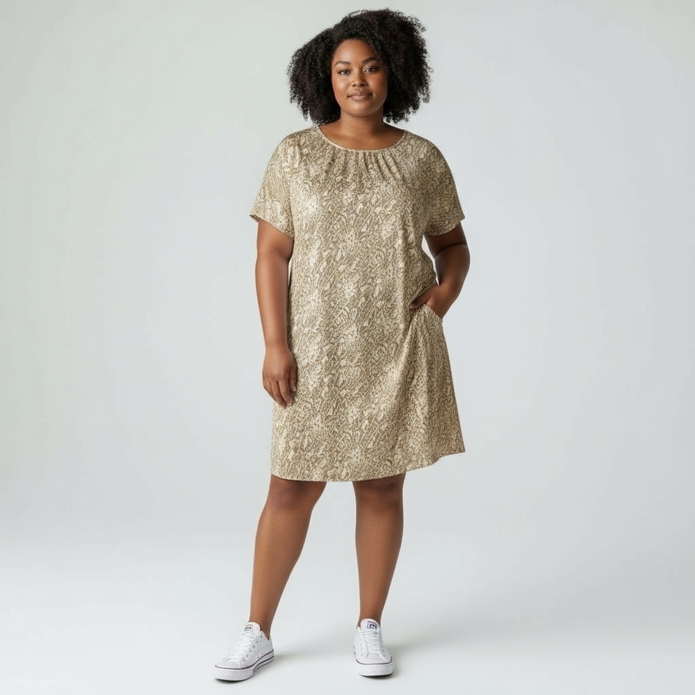 Anne Klein Beige and Brown Patterned Dress